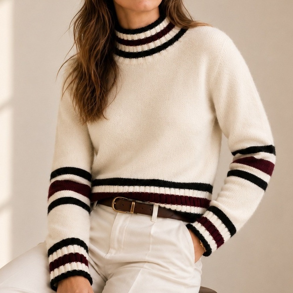 Madewell Ribbed Trim Mockneck Sweater Cotton Wool Stripe Trip NY437 XXS NWT Flaw